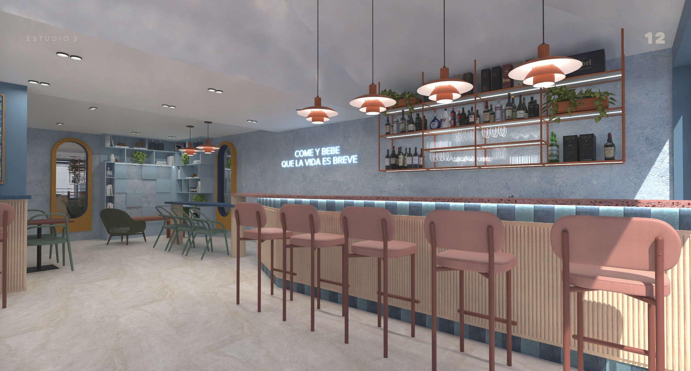 Edge Haus Bar Lounge · Barra con pendant lights y sillones